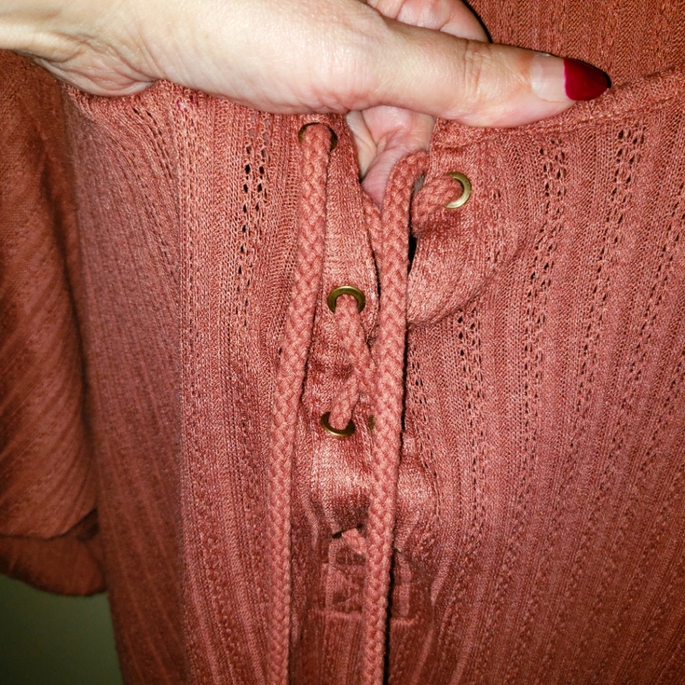Women's Maurices Flowing Lace Up Shirt XL Mauve
